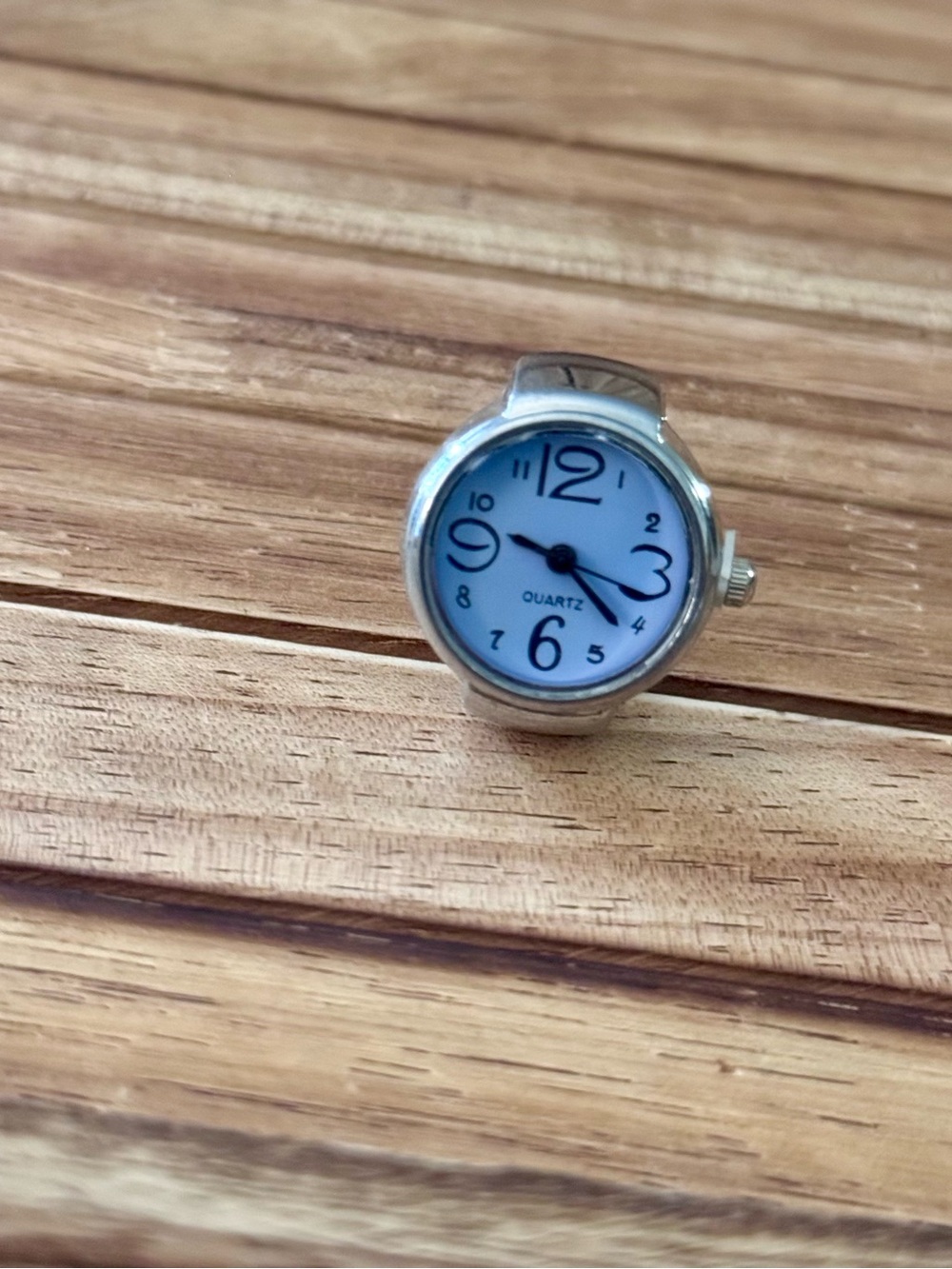 Silver Tone Quartz Ring Watch with White Dial